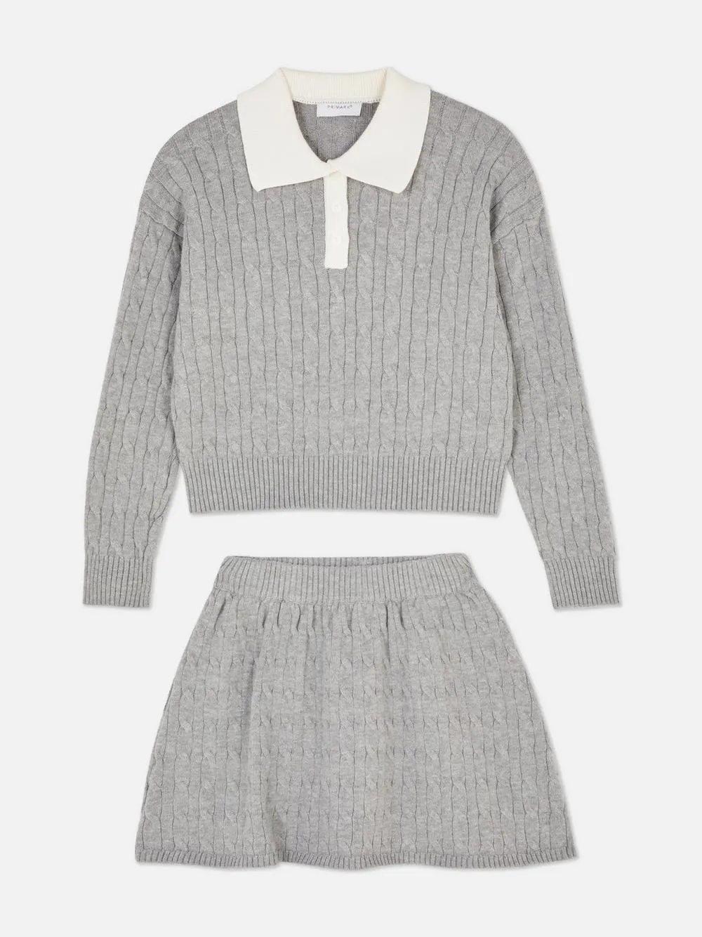 7-15 ans | Ensemble polo à manches longues en maille torsadée et jupe