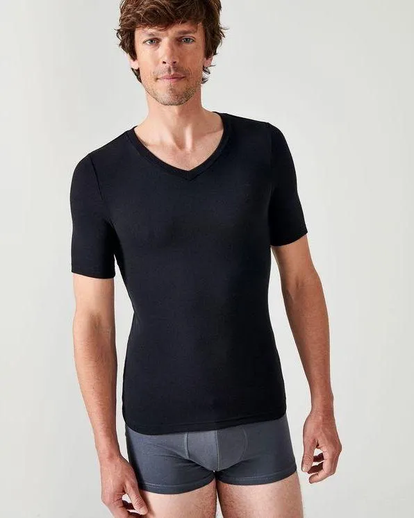 T-shirt met korte mouwen V-hals fijn geribd Thermolactyl Sensiti