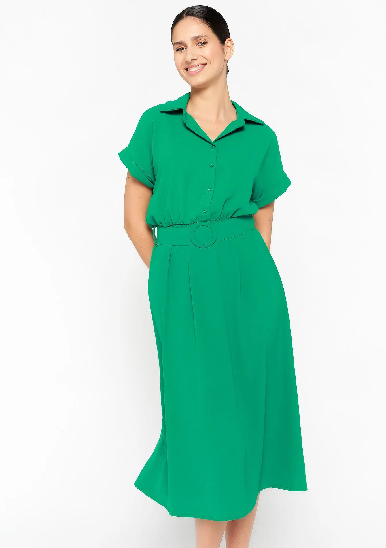Midi dress with polo collar