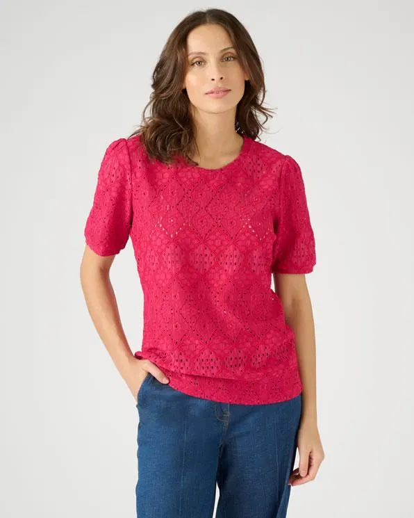 T-shirt in ajourtricot, effect kantwerk