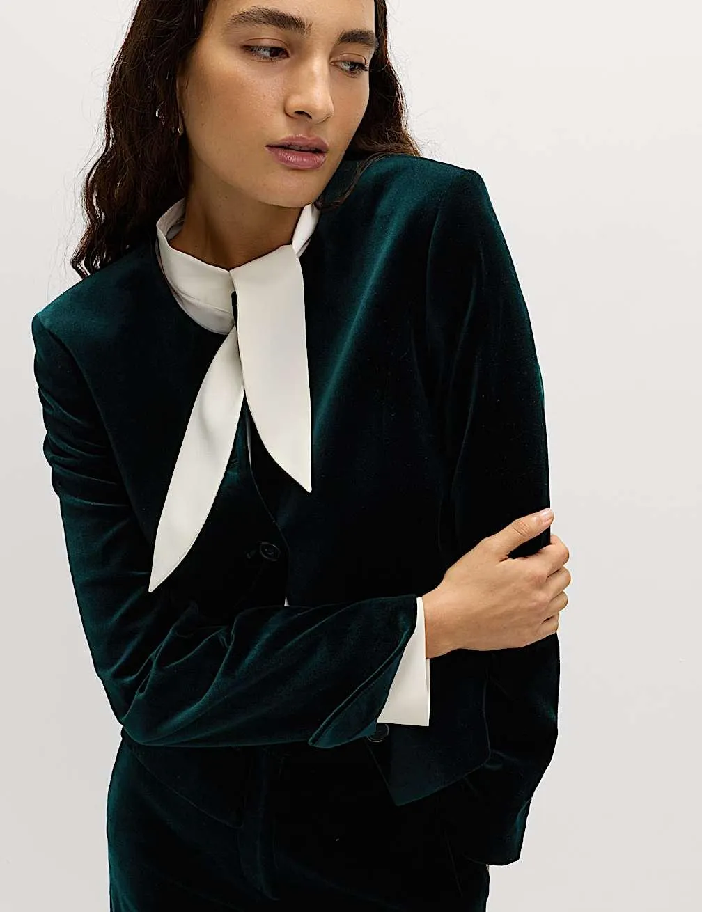 Velvet Cotton Rich Tailored Collarless Blazer