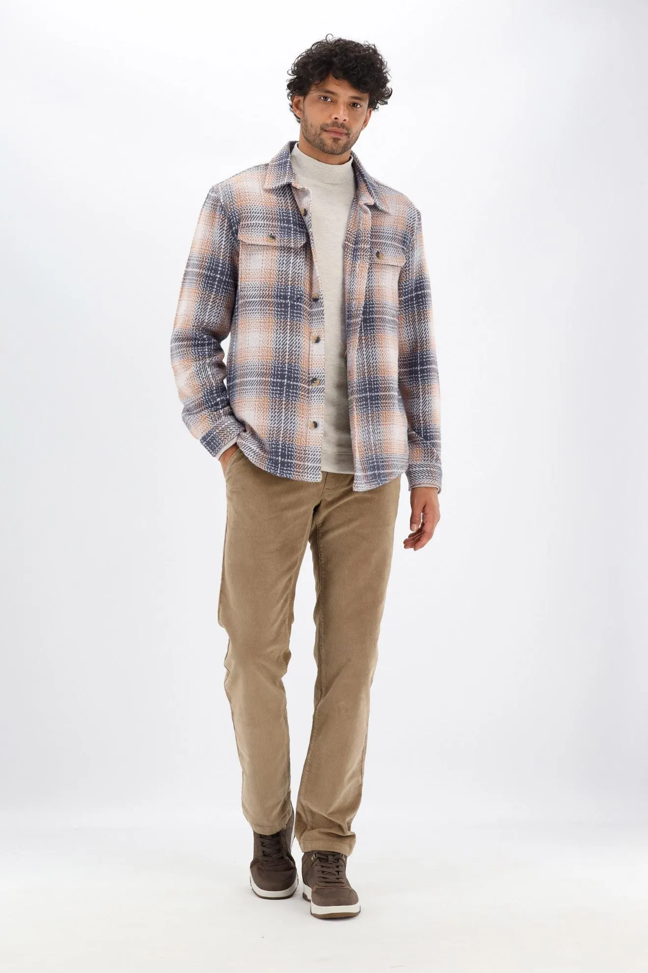 Bruin/grijs/wit geruite shacket