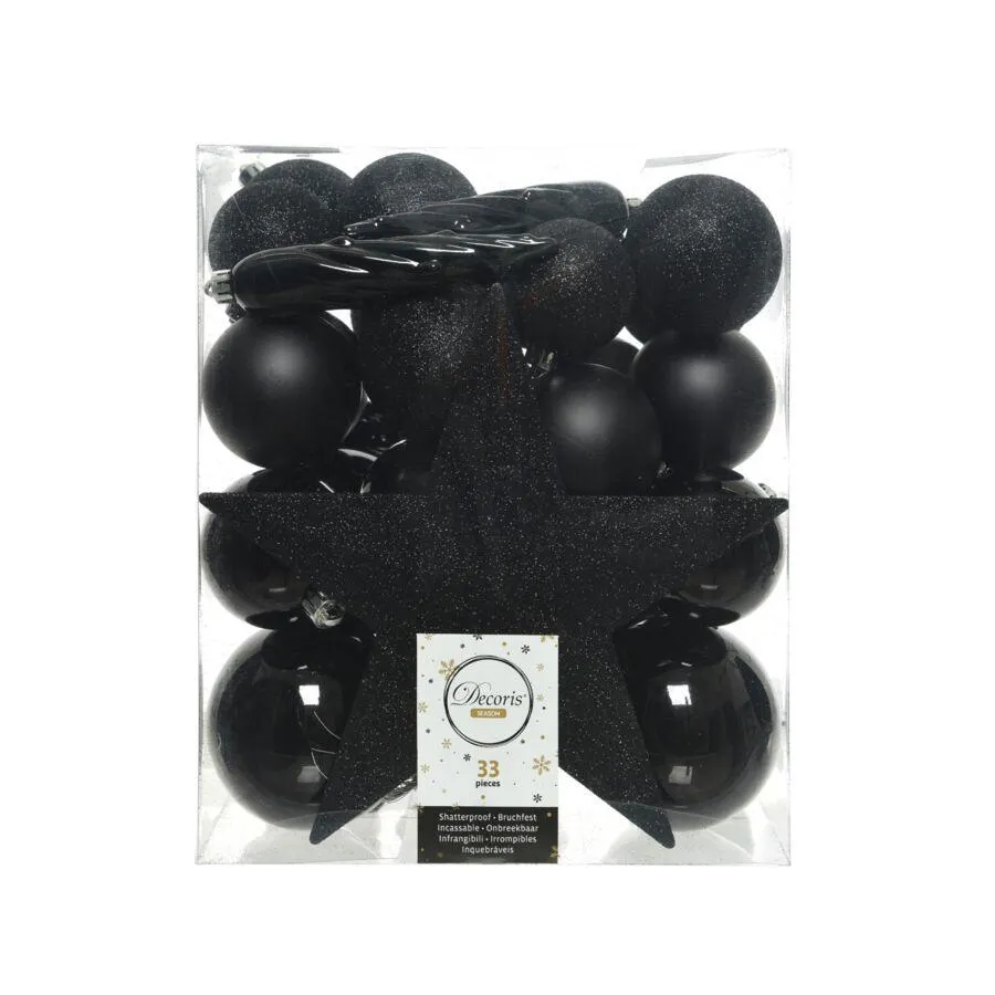 Decoris Kerstballen Kunststof Mix Zwart 33 Stuks