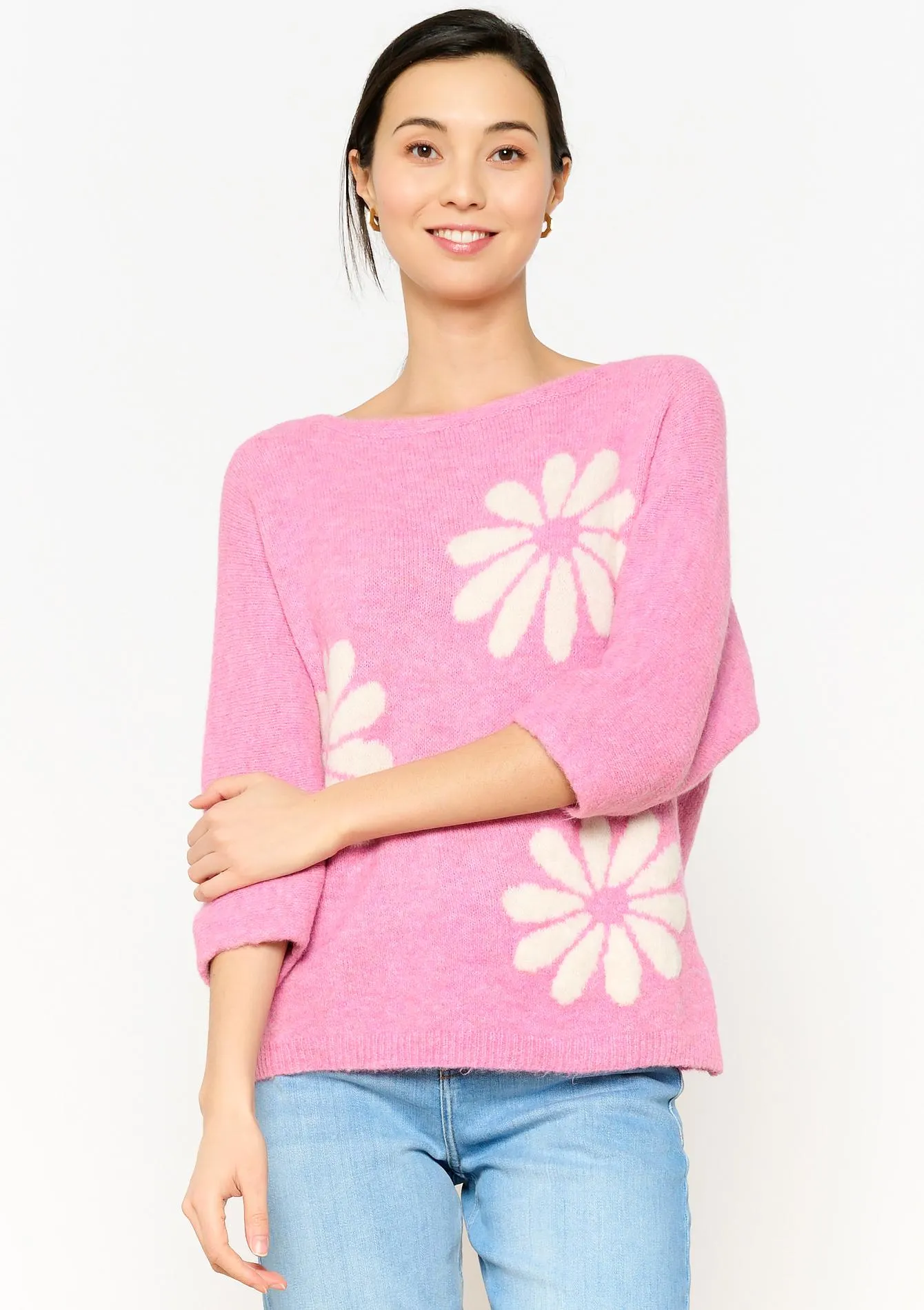 Jacquard pullover with flowers