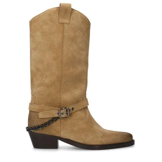 Beige suède cowboylaarzen met buckle