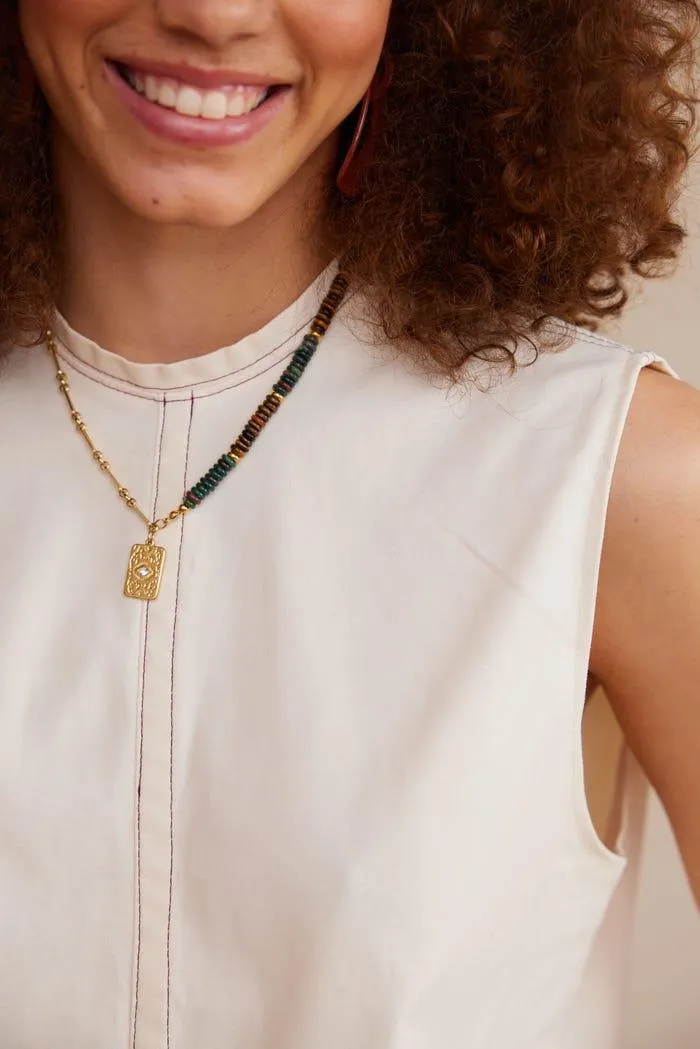 Halsketting met schakels en parels stainless steel