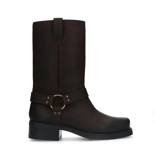 Donkerbruine leren biker boots