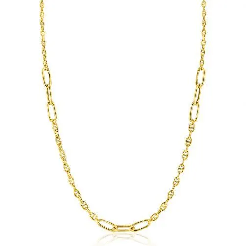 ZINZI gold plated zilveren marine schakel ketting, gecombineerd met grotere ovale schakels 42-45cm ZIC2413G