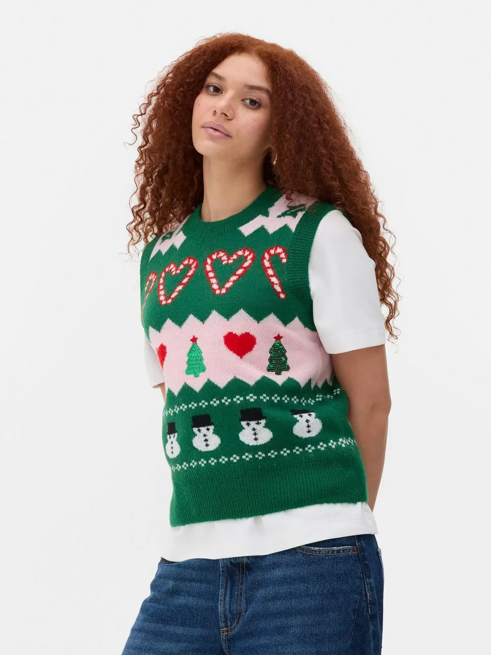 Pull sans manches de Noël en maille à motif bonhomme de neige