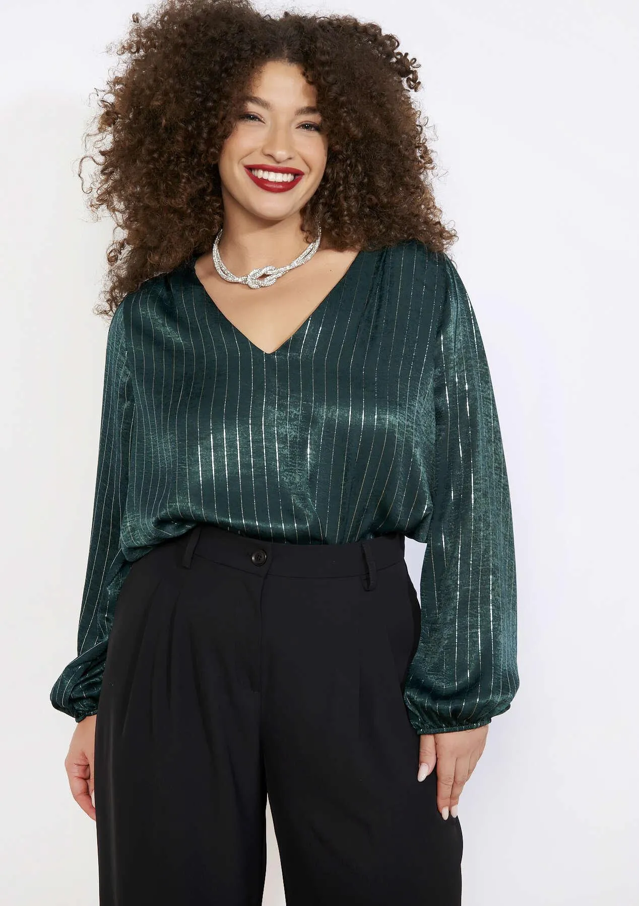 Satin blouse with lurex stripe