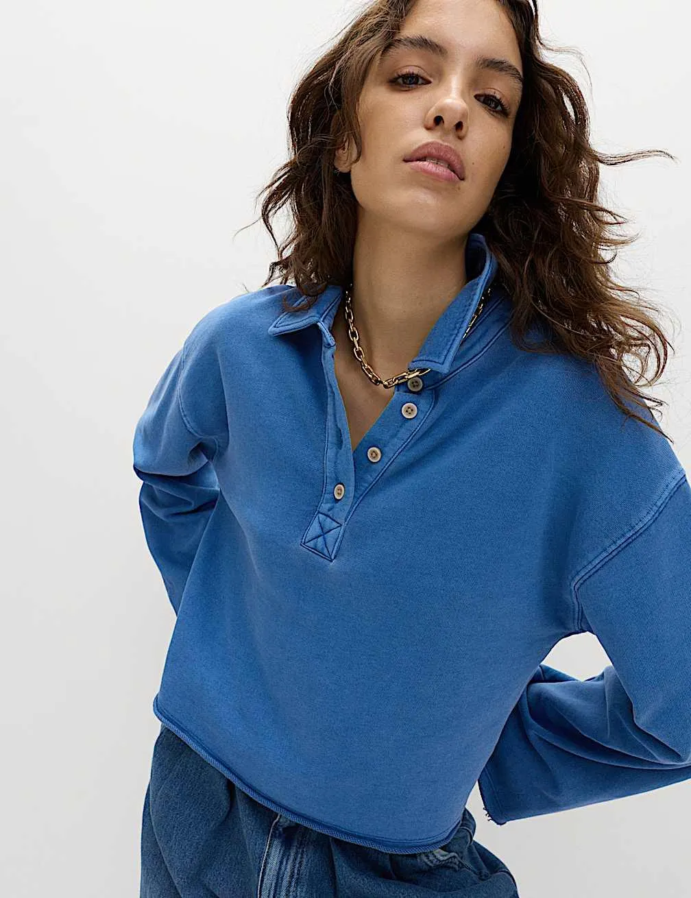 Pure Cotton Henley Sweatshirt