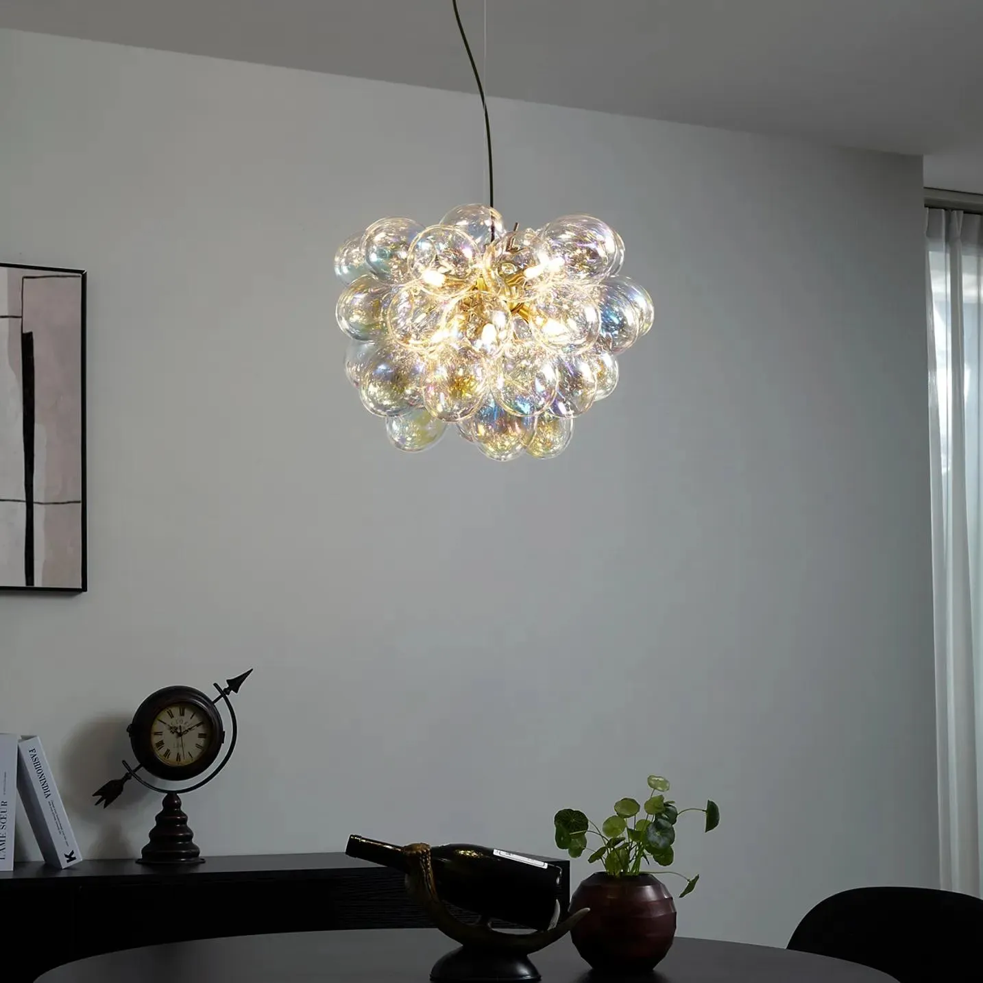Art Deco hanglamp goud met regenboogglas 50cm 8-lichts - Uvas