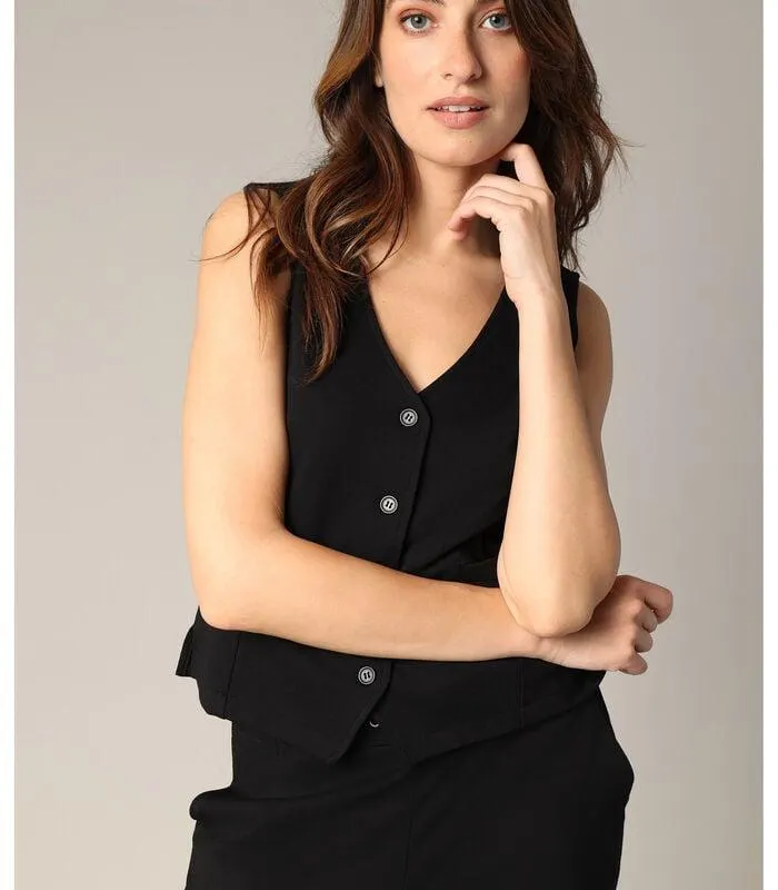 VANILLA - Mouwloos vest met klassieke knoopsluiting en paspelzakken