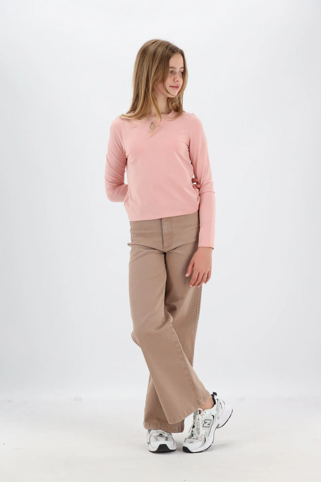 Roze T-shirt lange mouw met druppel cutting