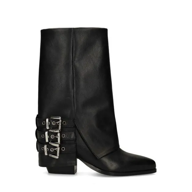 Zwarte leren biker boots met flap