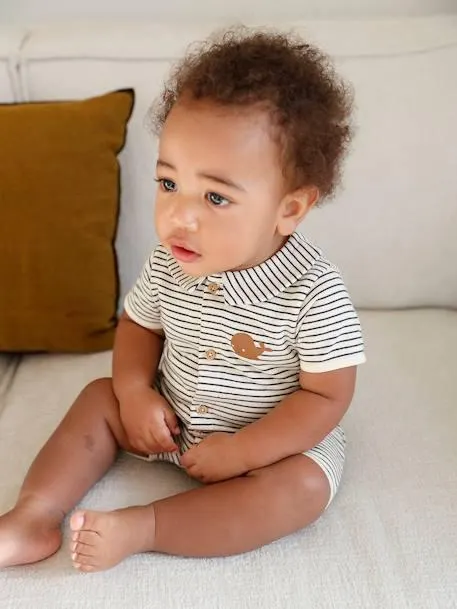 Combinaison rayée naissance - bleu nuit