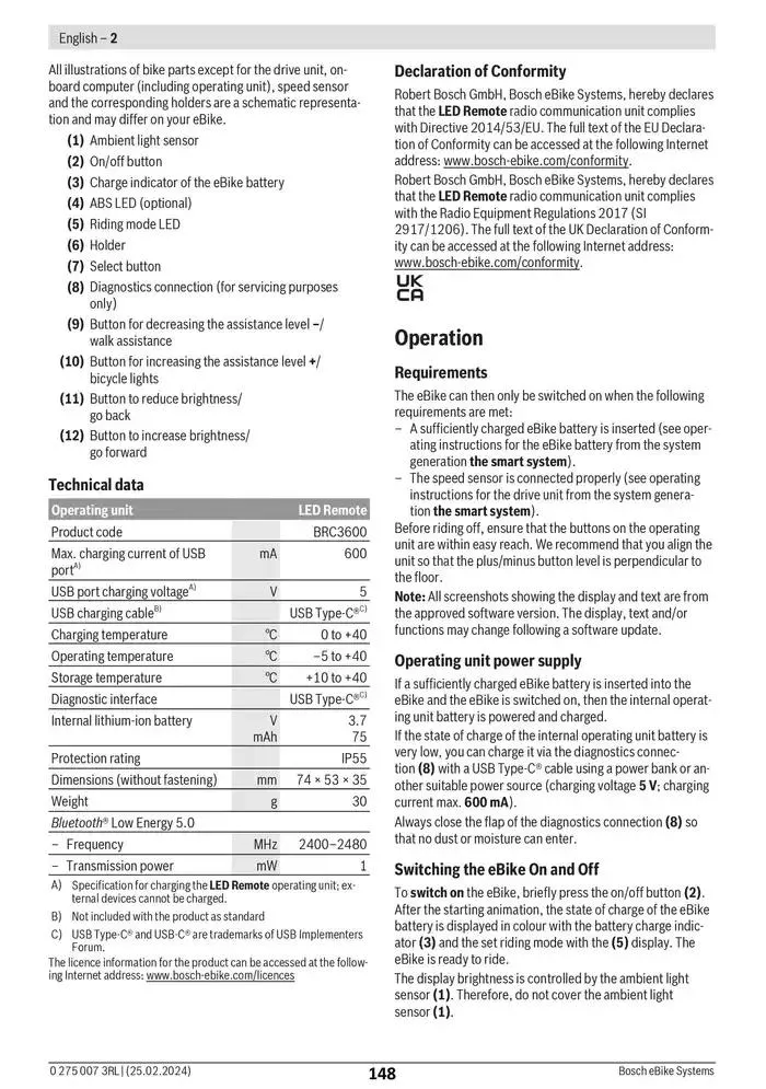 Electric Bike Manual van 12 februari tot 12 augustus 2025 - folder pagina 148