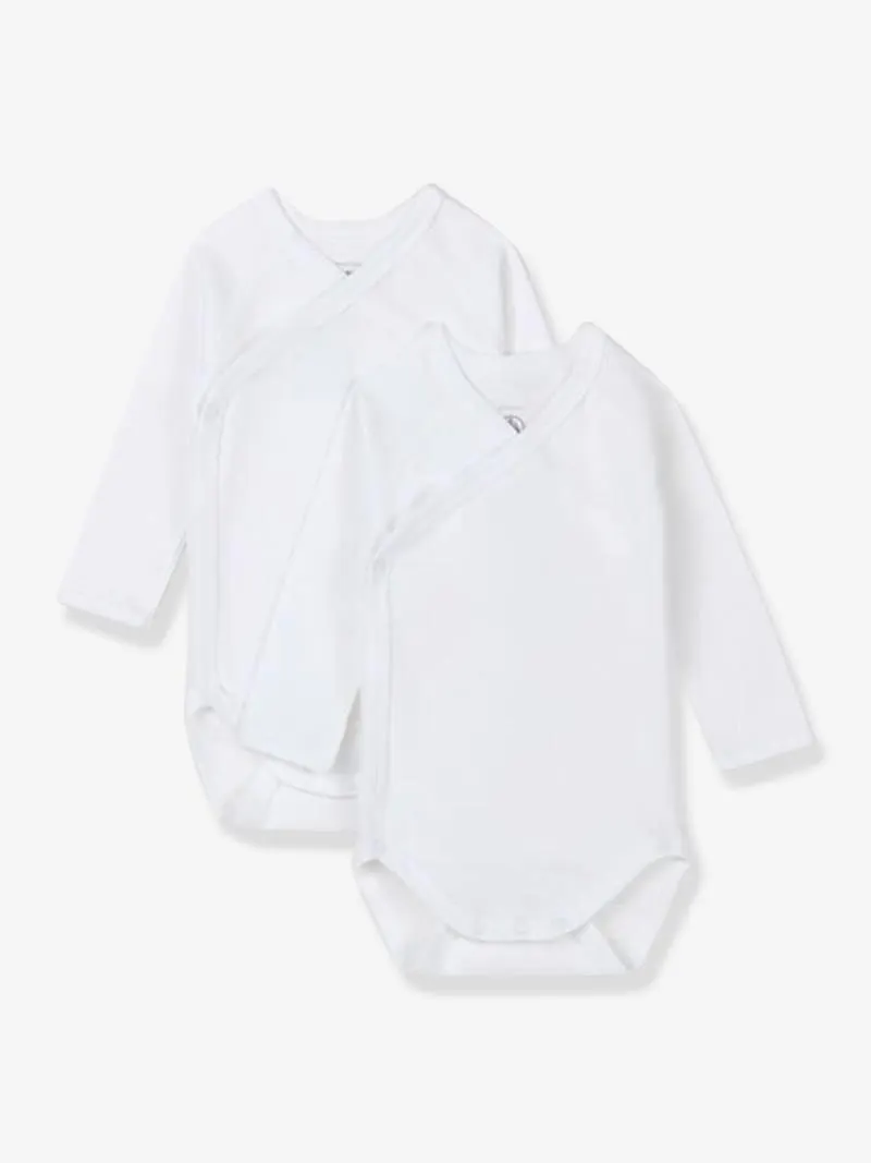 Lot de 2 bodies croisés manches longues bébé naissance en coton bio - blanc
