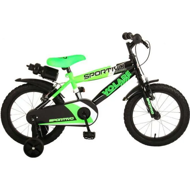 Volare Sportivo Kinderfiets - Jongens - 16 inch - Neon Groen Zwart - Twee Handremmen - 95% afgemonteerd