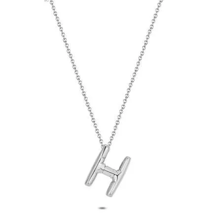 Halsketting in edelstaal, bubble letter H