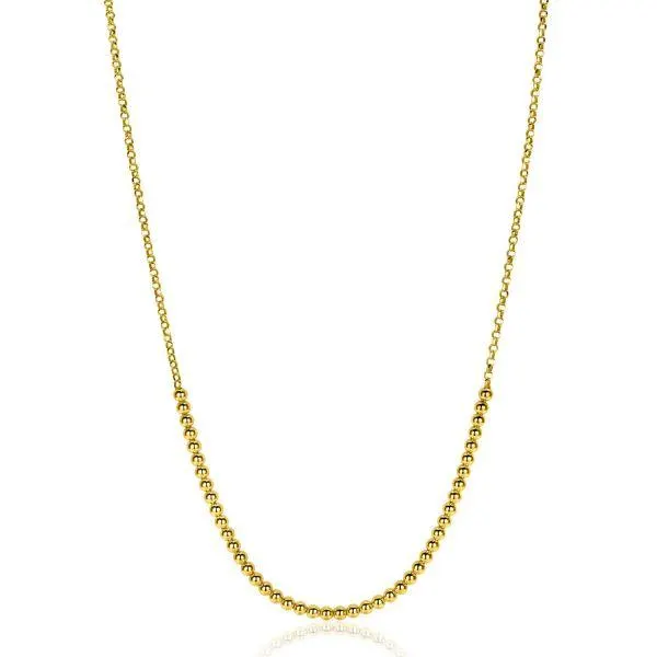 ZINZI gold plated zilveren jasseron ketting met bolletjes schakels (2,5mm breed) in het midden 40-45cm ZIC2640G