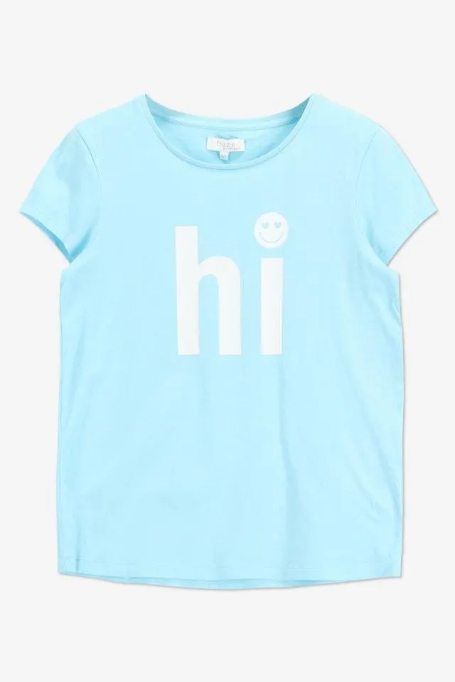 Blauw T-shirt 'Hi'