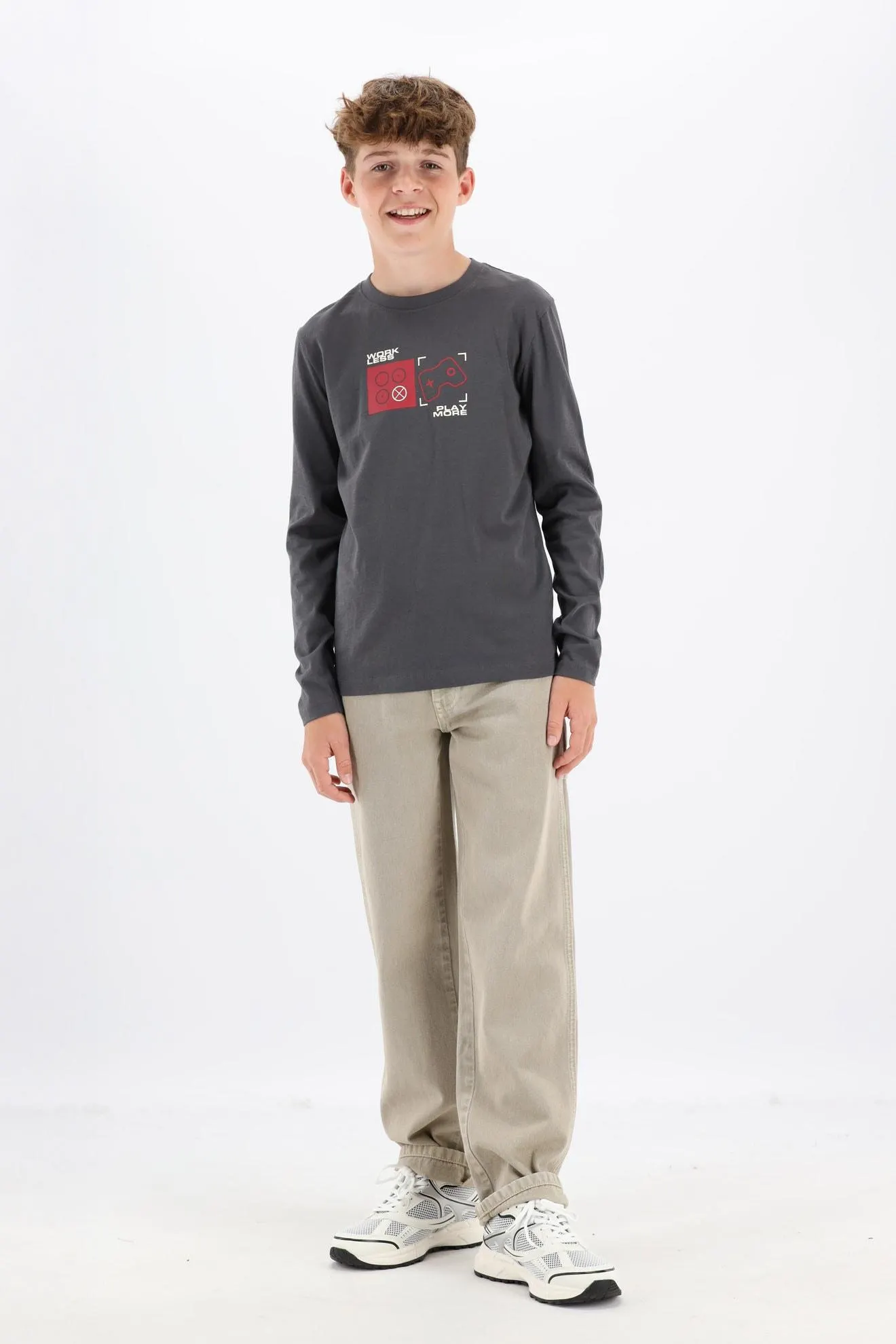 Donkergrijs T-shirt lange mouw met print