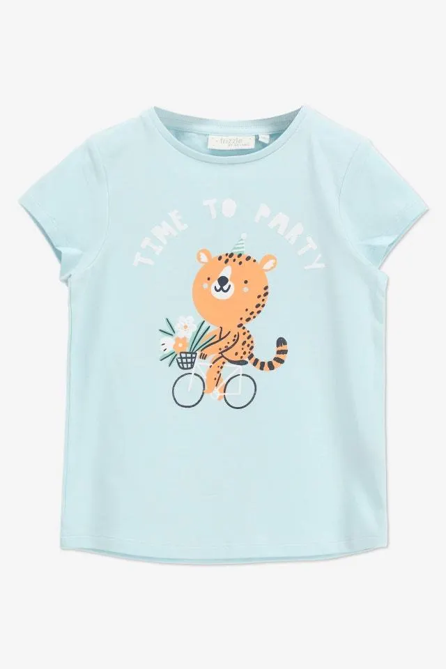 Lichtblauw T-shirt met print "Time to party"