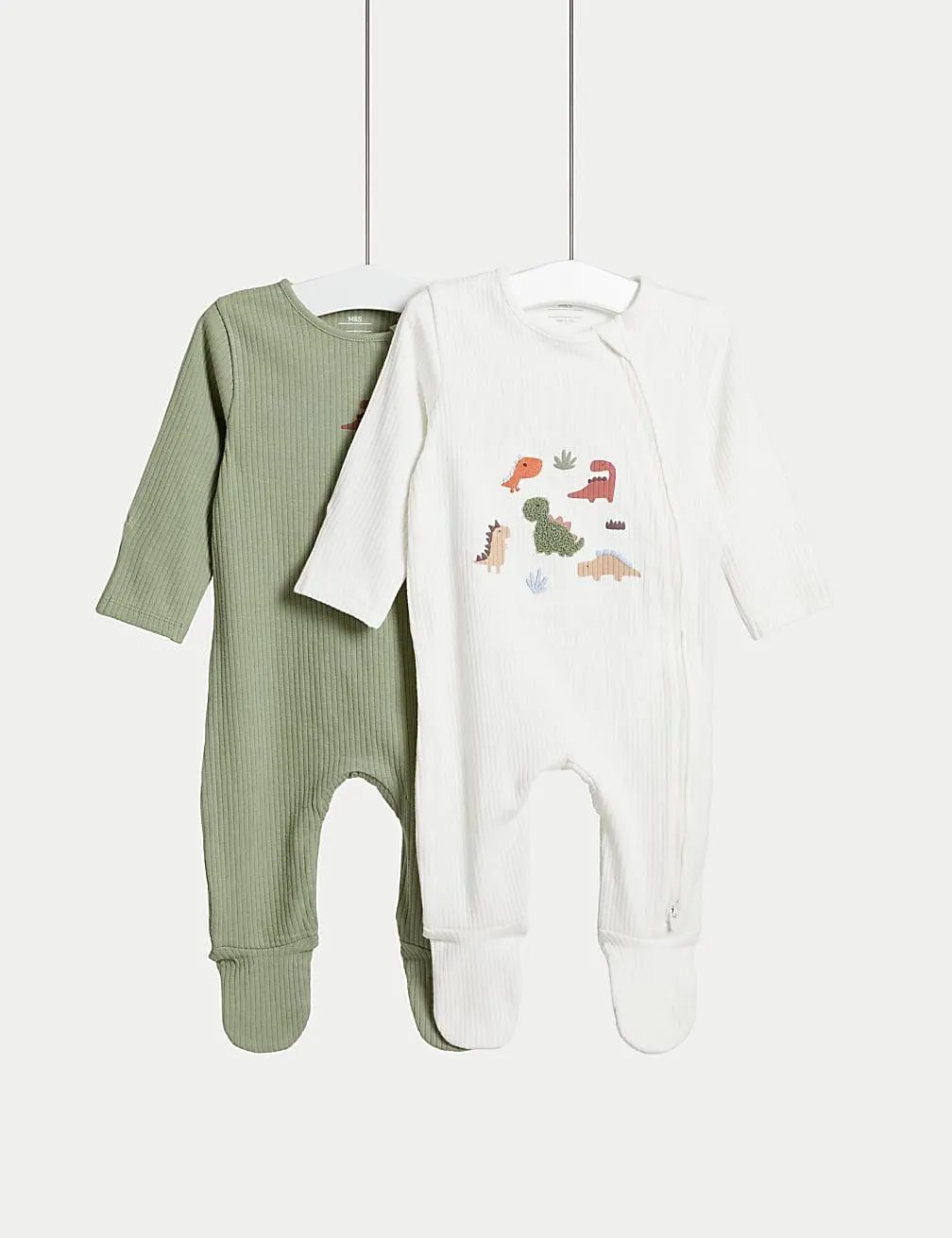 2pk Cotton Rich Dinosaur Sleepsuits (6½lbs - 3 Yrs)