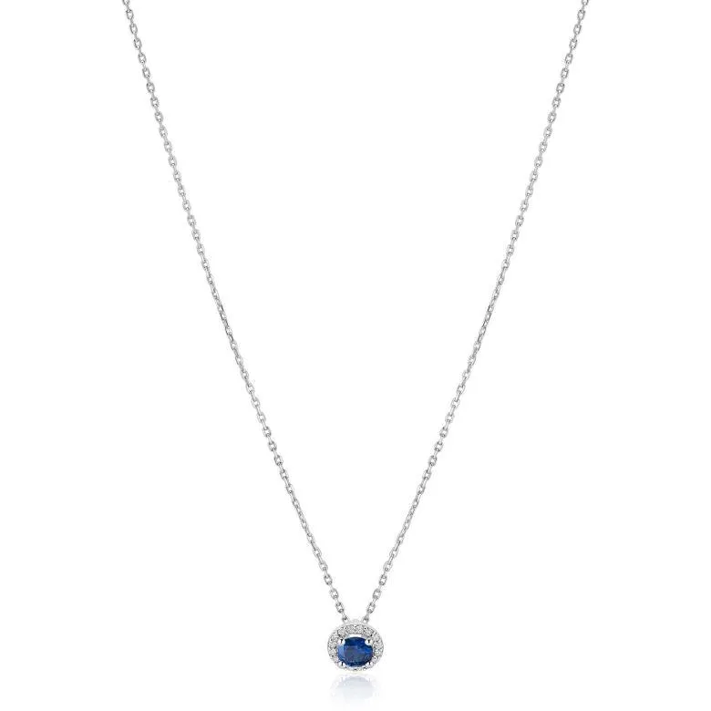 ZINZI zilveren ketting 45cm met saffierblauwe kleursteen in entourage zetting ZIC2697B