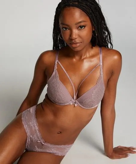 Brazilian V-shape Floral Mesh - Paars