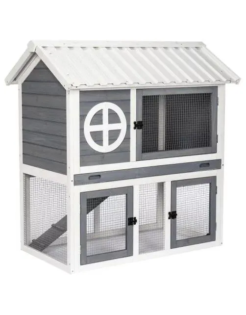 Adori Konijnenhok Izzy - Dierenverblijf - 111x71x115 cm Grijs Wit