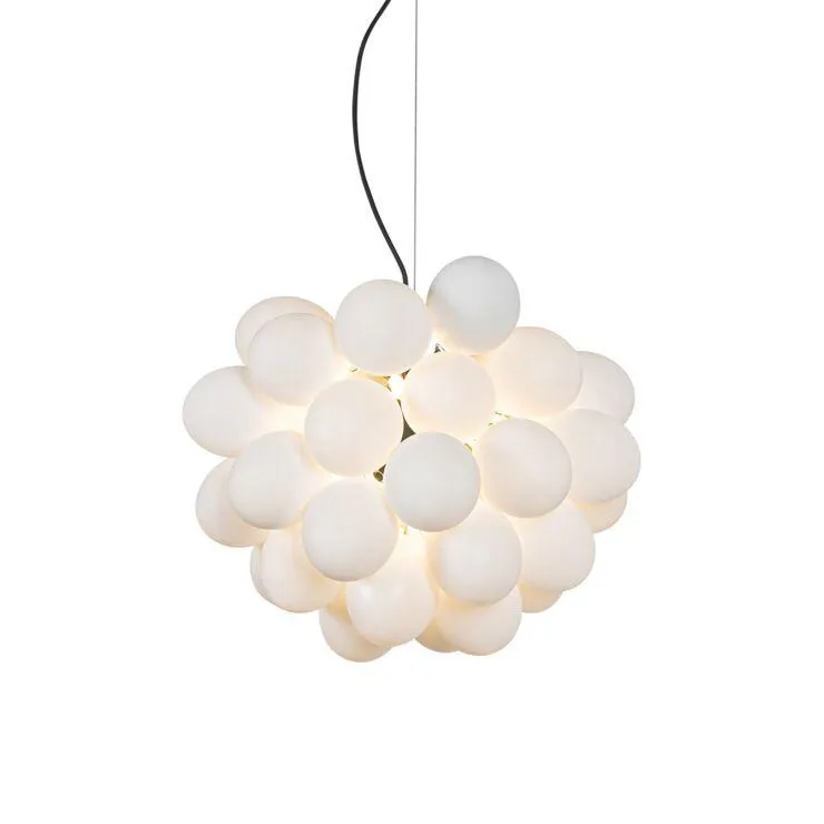 Art deco hanglamp zwart met opaal glas 8-lichts rond - Uvas