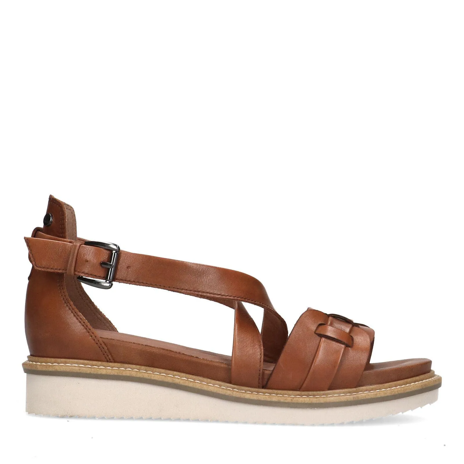 No Stress Cognac leren sandalen met gevlochten band