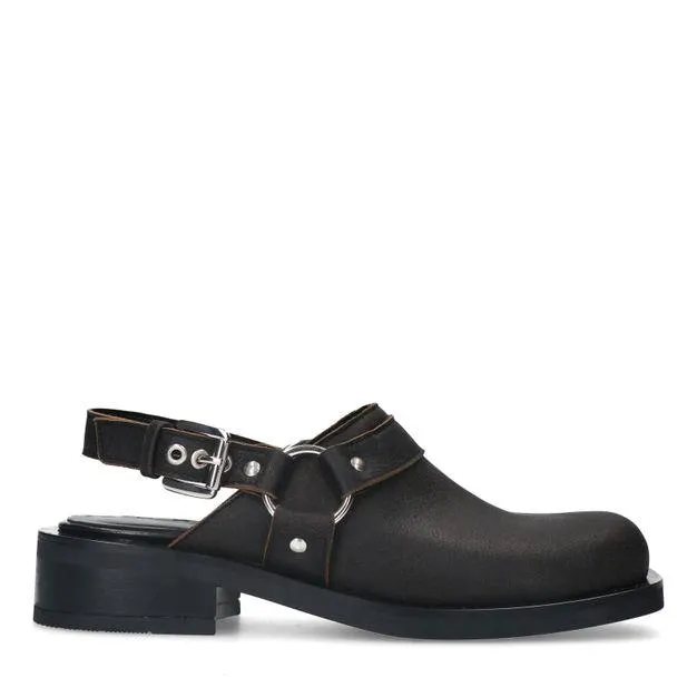 Zwarte leren clogs met buckles