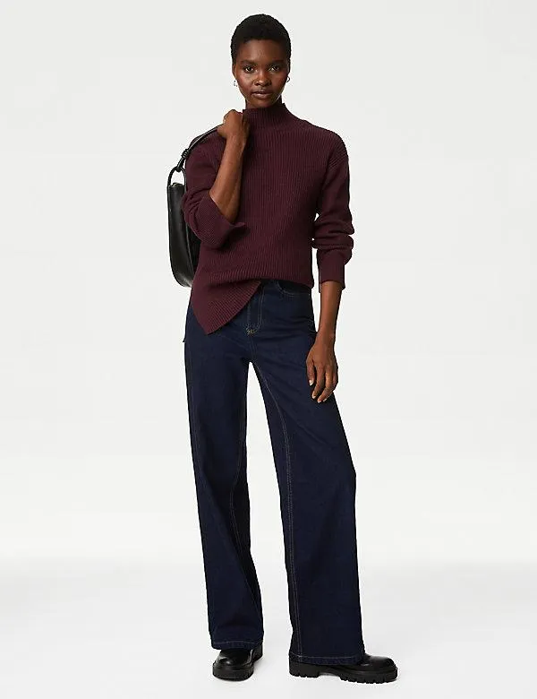 Cotton Rich Ribbed Jumper with Merino Wool