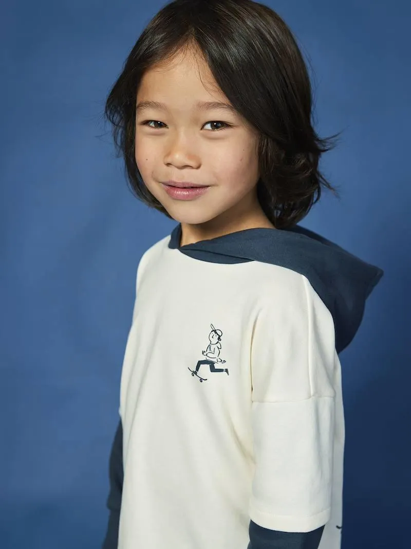 Sweat à capuche effet 2 en 1 print placé garçon - écru