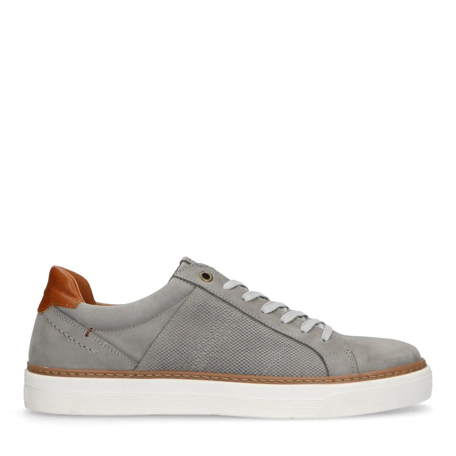 No Stress Taupe nubuck sneakers met witte zool