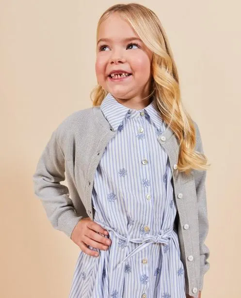 Grijze cardigan met metaaldraad, communie