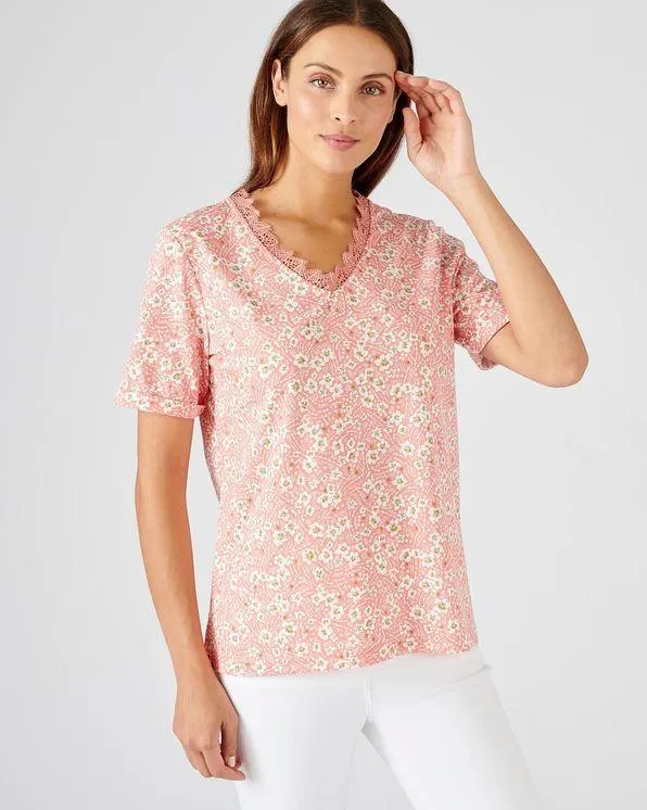 Gebloemd T-shirt in katoenmix met gerecycleerde vezels
