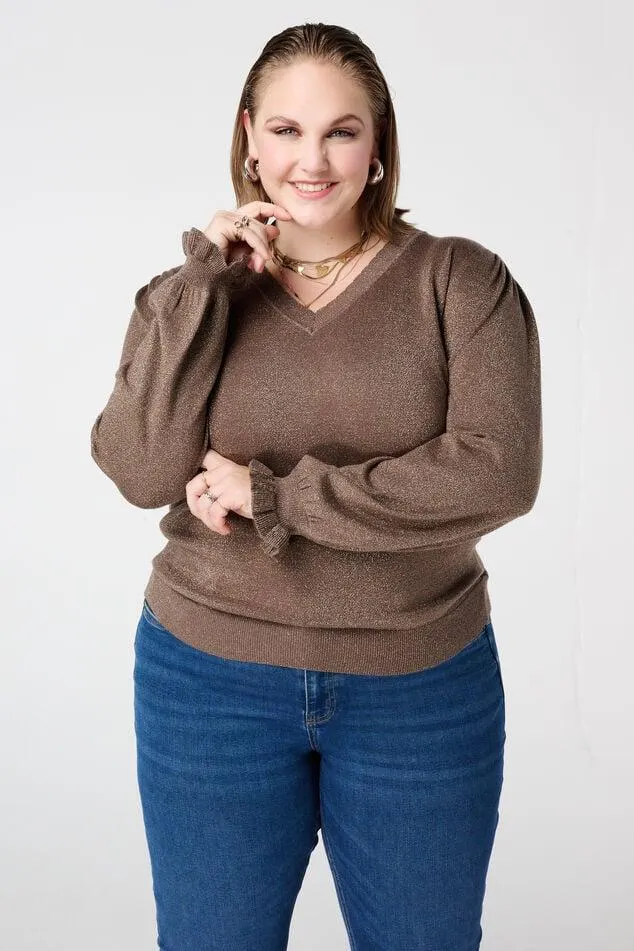 Lurex trui met ruffle mouw