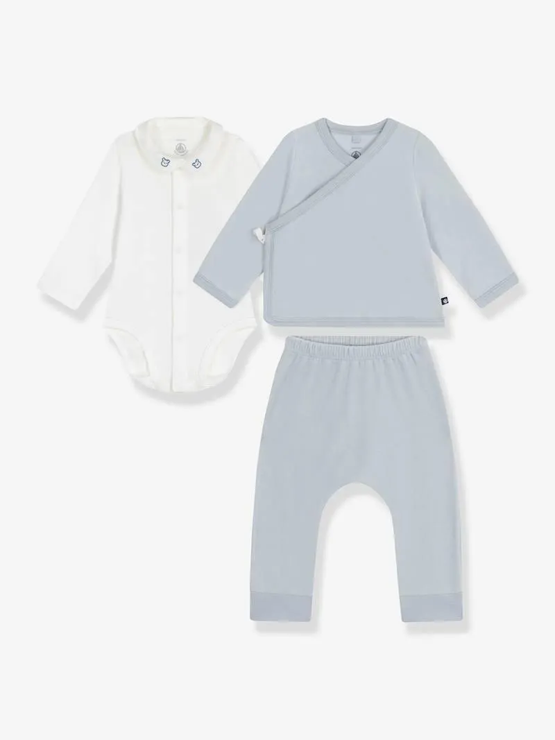 Ensemble cadeau bébé 2 pièces en velours et body brodé ours - blanc