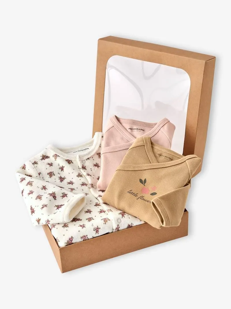 Ensemble pyjama bébé + 2 bodies coffret cadeau naissance - écru