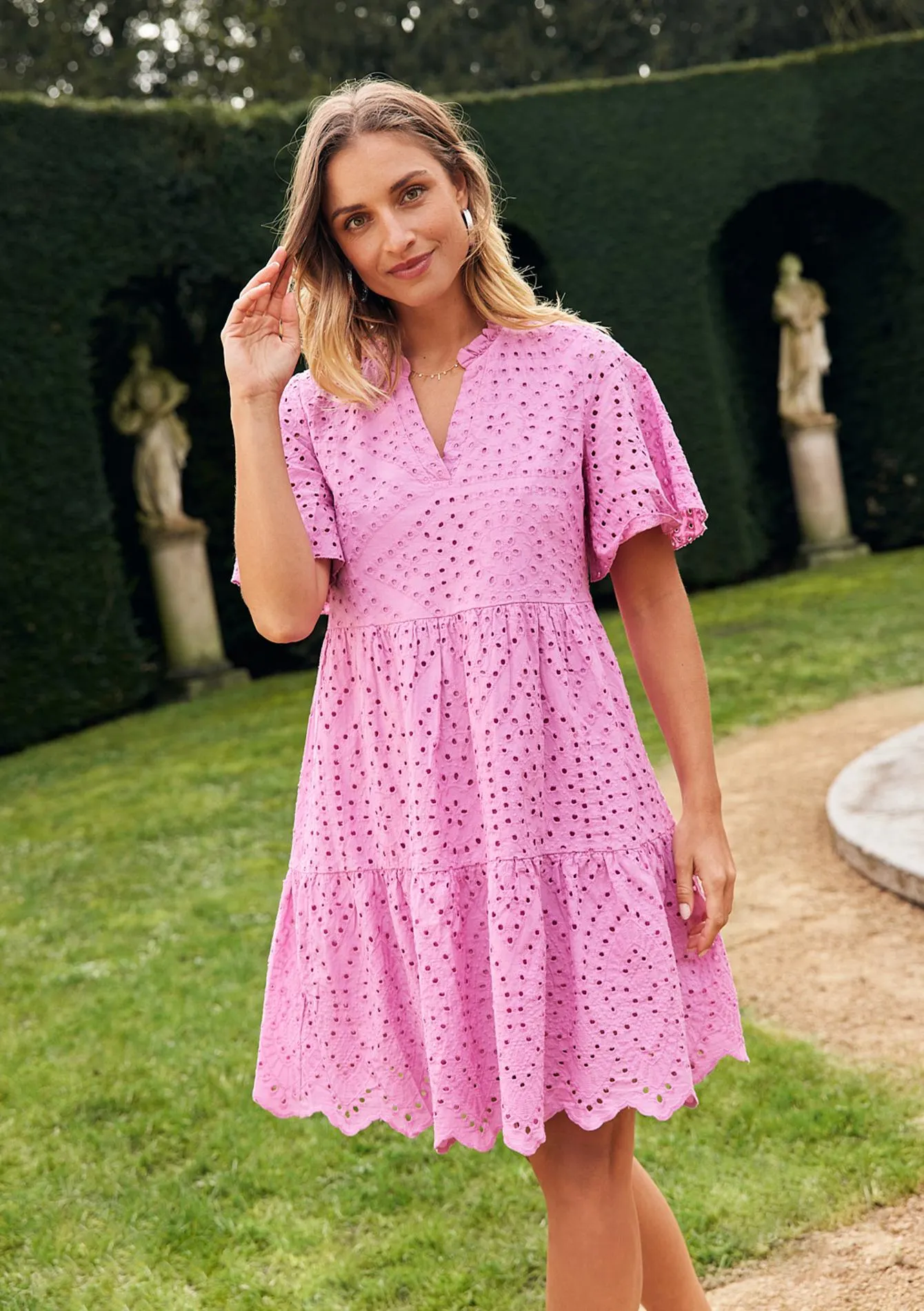 Short dress in broderie anglaise
