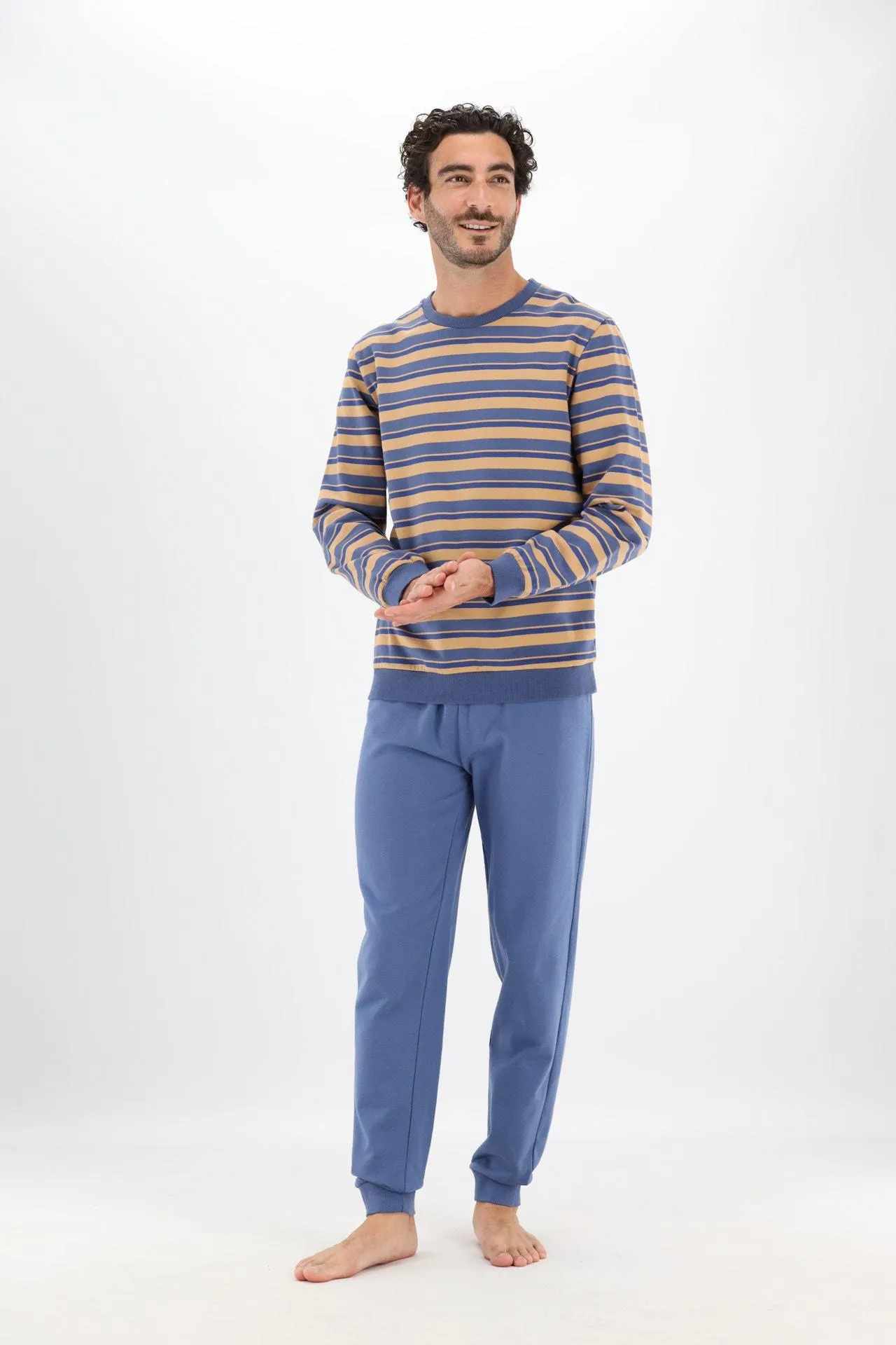 Blauw/bruin gestreepte pyjama