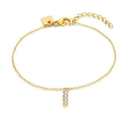 Set Halsketting en armband in goudkleurig edelstaal, staaf 4 witte zirkonia hangend