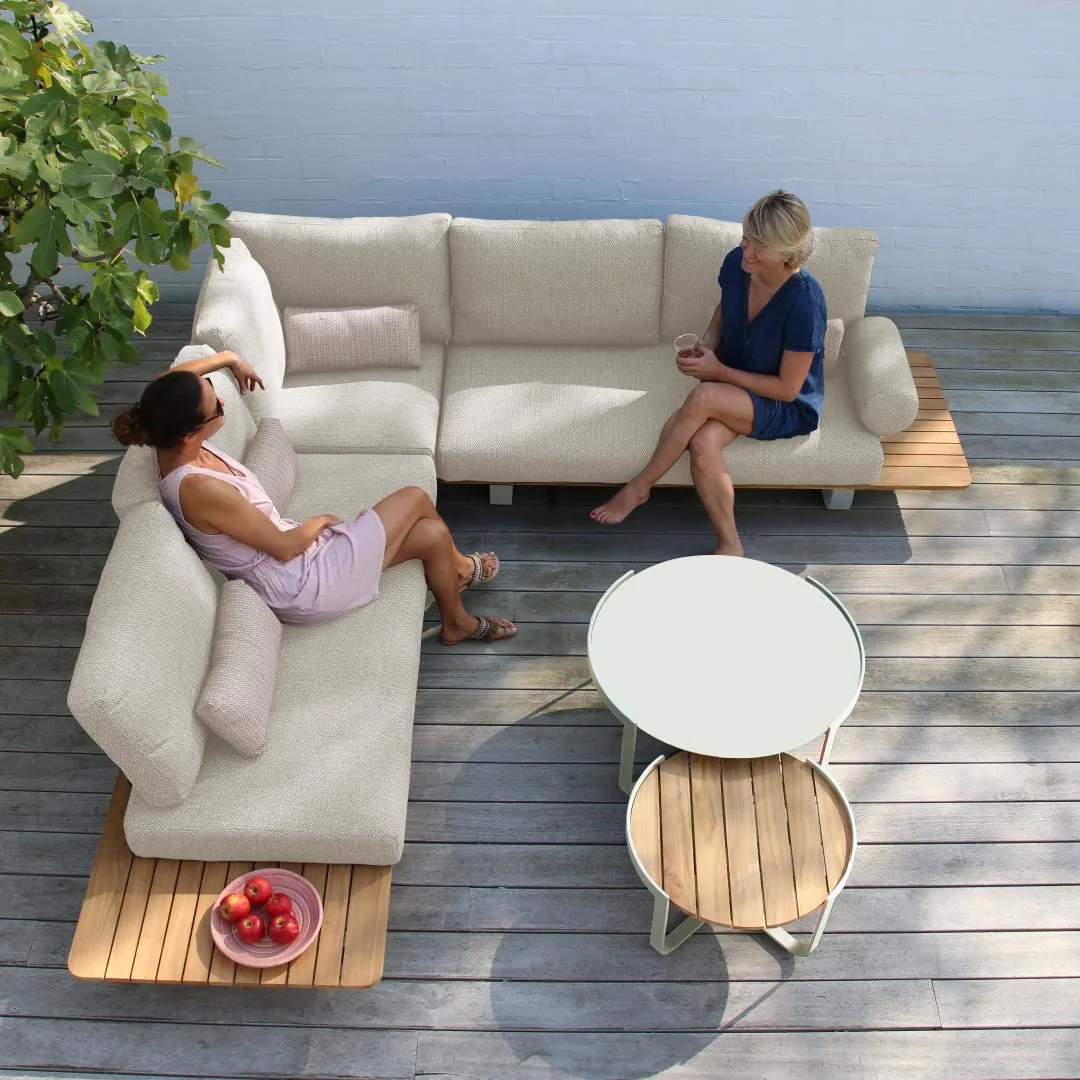 Miami loungeset in teak en beige aluminium met all-weather kussens