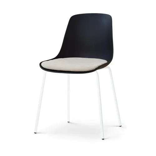 Nolon Nora-Liv eetkamerstoel zwart met naturelbeige zitkussen - wit onderstel