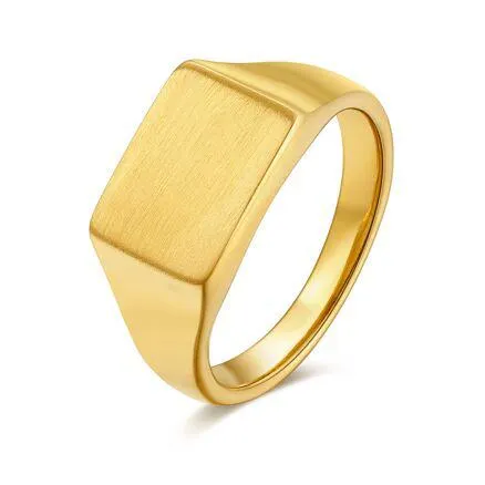 Ring in goudkleurig edelstaal, rechthoek, mat