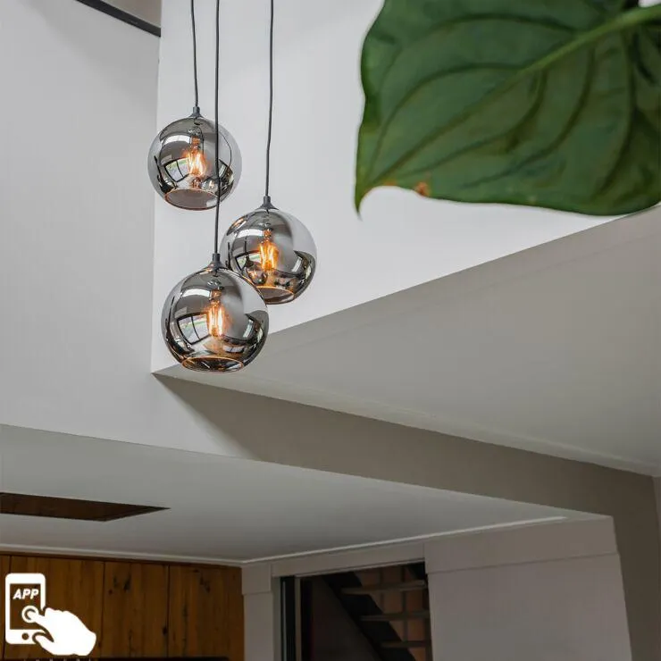 Smart hanglamp zwart met smoke glas incl. 3 Wifi A60 - Wallace